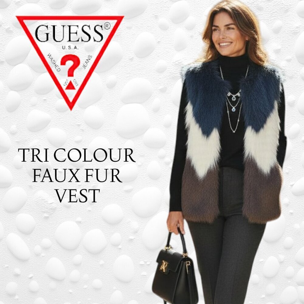 Gorgeous GUESS Tri Coloured Faux Fur Vest – Size M - Like New